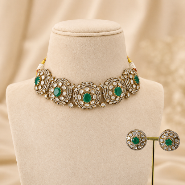 Chavi Finish Kundan Silver Choker Set