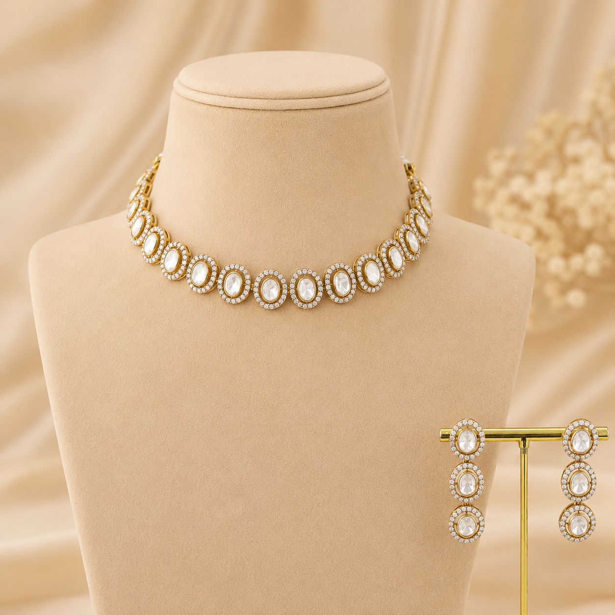 Jiya Circular Motif Silver Choker Set