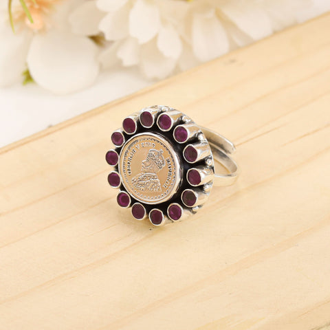Jodha Coin Silver Red Stone Ring