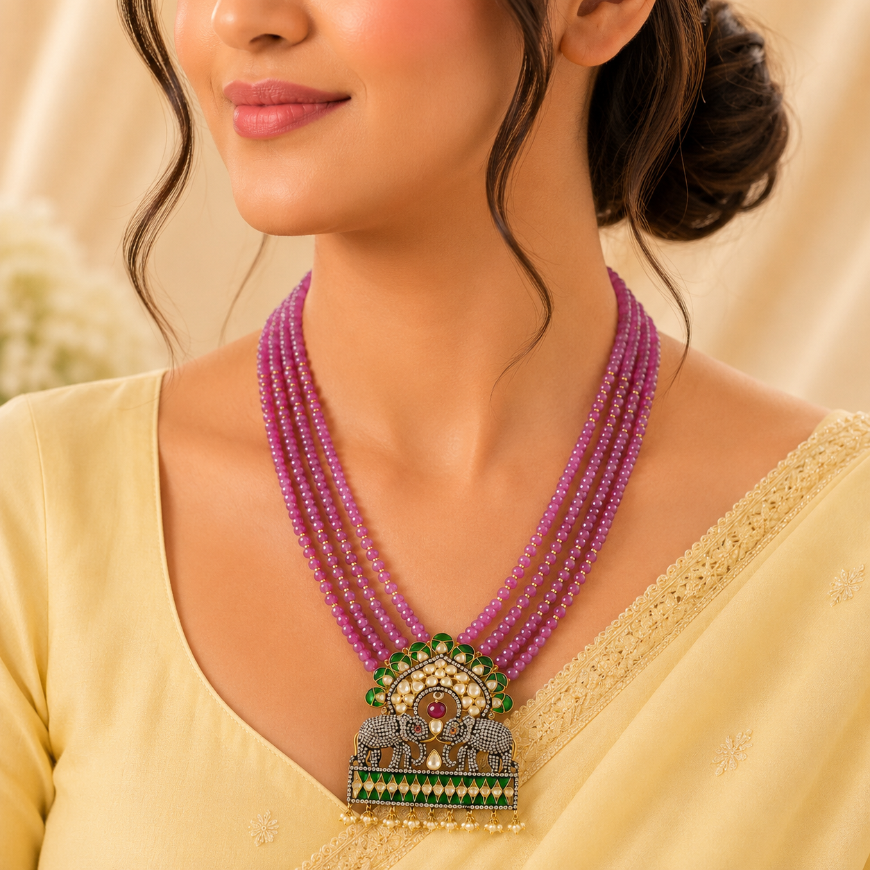 Riya Featuring Multiple Strands Of Pink Silver Necklace