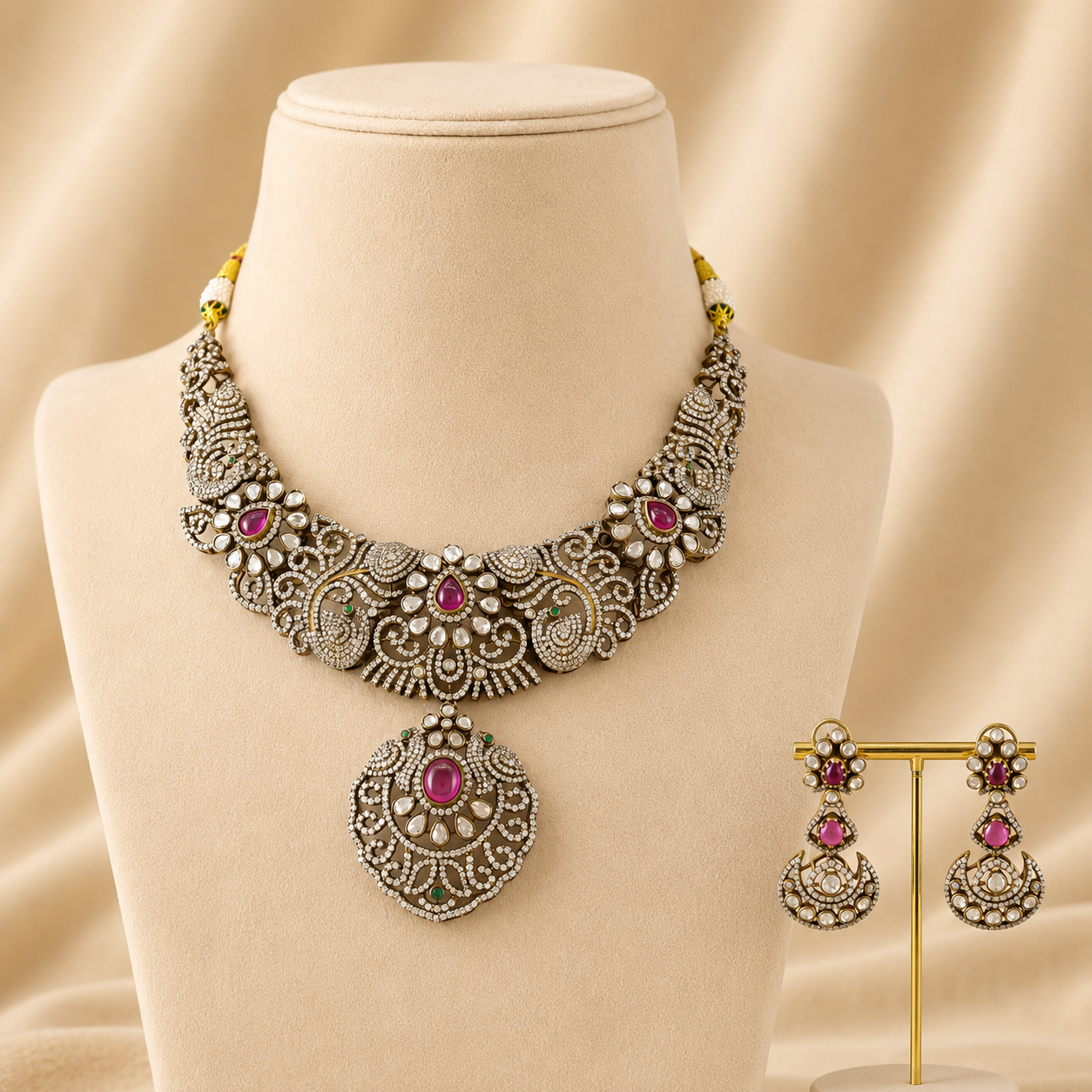 Ushma Heritage Style Silver Necklace Set