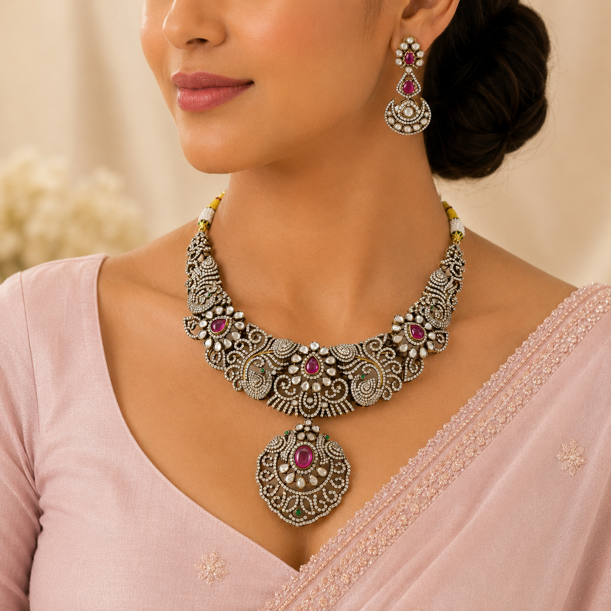 Ushma Heritage Style Silver Necklace Set