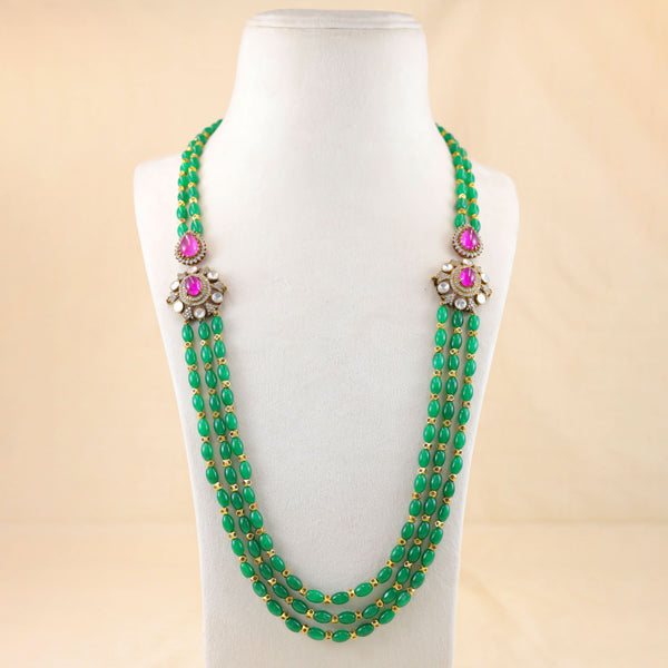 Sneha Green  Emerald Long Silver Necklace
