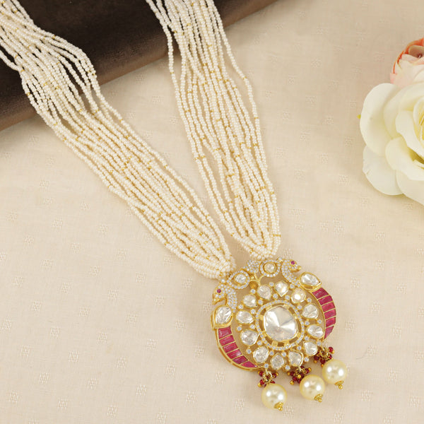 Latika Kundan Style White Beads Silver Necklace