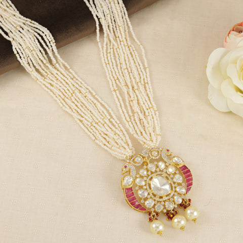 Latika Kundan Style White Beads Silver Necklace