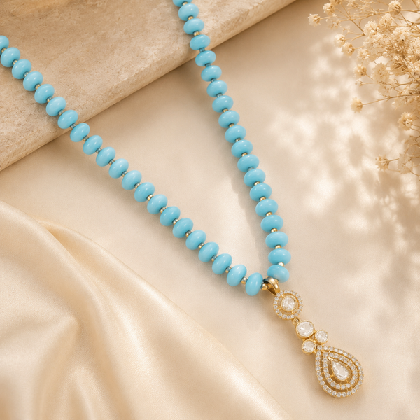 Aahana Turquoise White Stones Silver Necklace