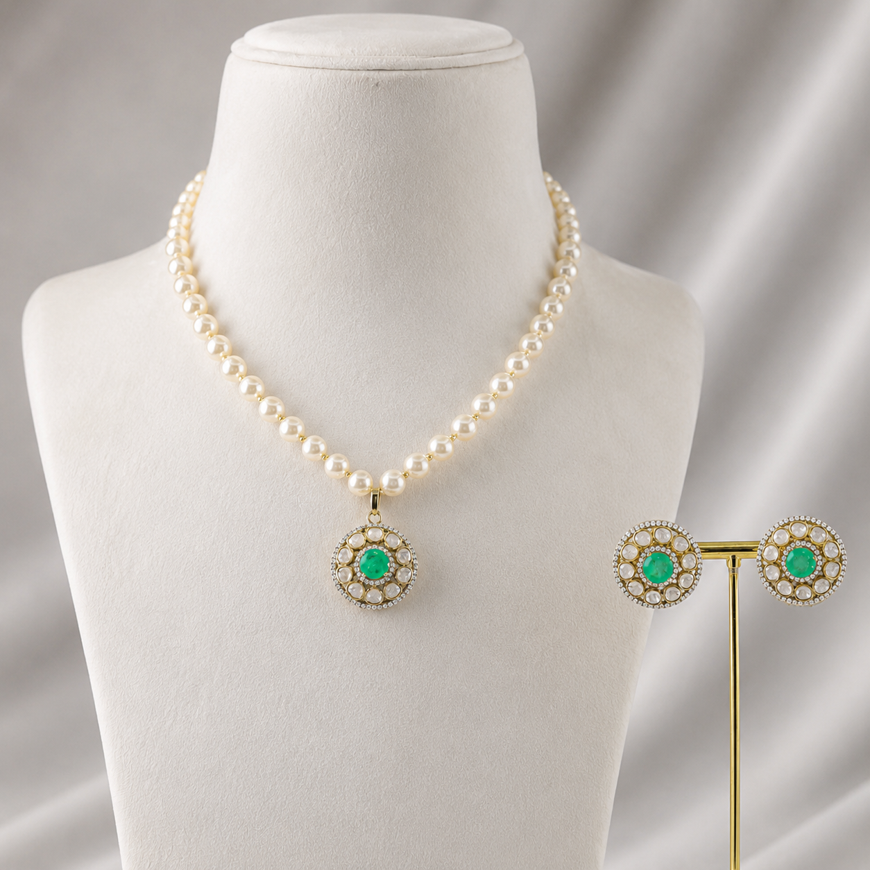 Sita Classic Pearls With Silver Necklace Set