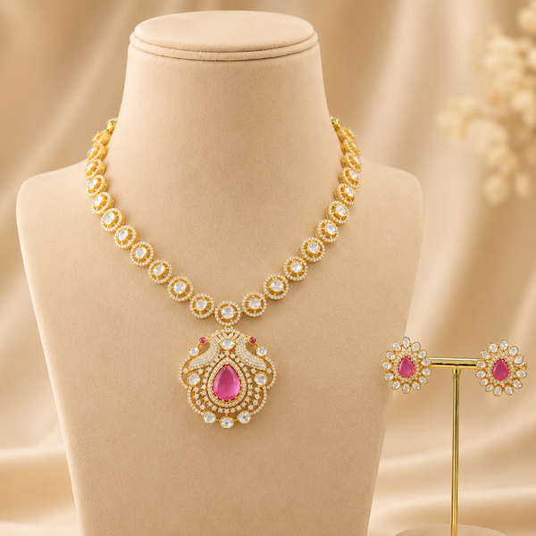 Medha Gold Tone Floral Motif Silver Necklace Set