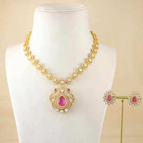 Medha Gold Tone Metal Floral Motif Necklace Set