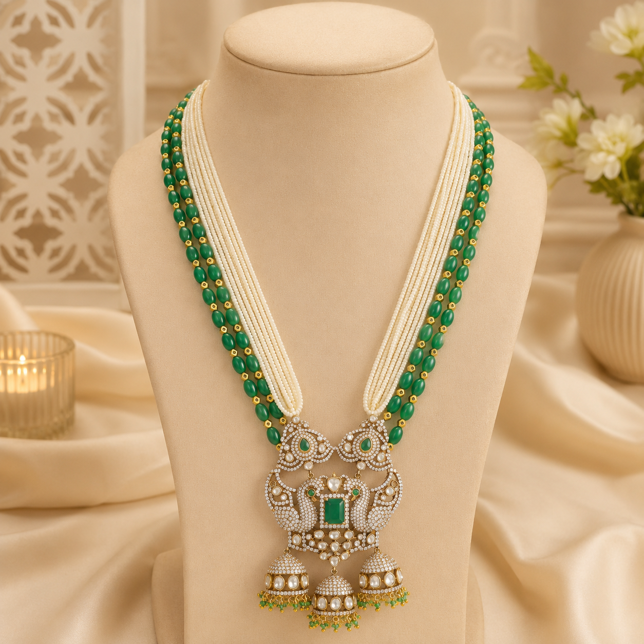 Sana Two Tone Finish With Pearls Silver Necklace