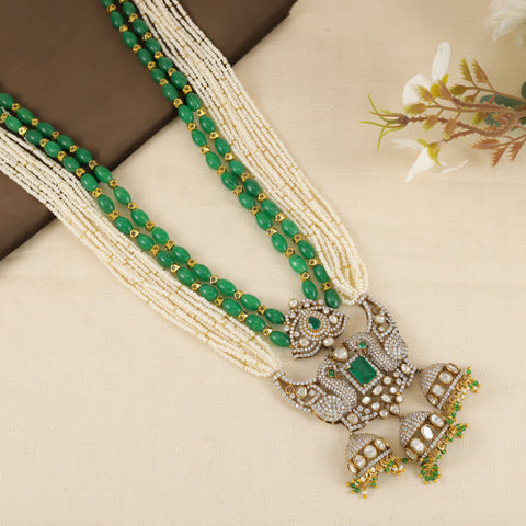 Sana Two Tone Finish With Pearls Necklace Silver