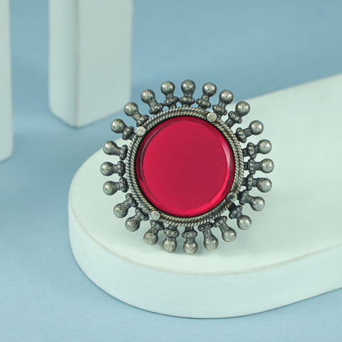 Rhea Elegant Red Centerpiece Inspired Silver Ring