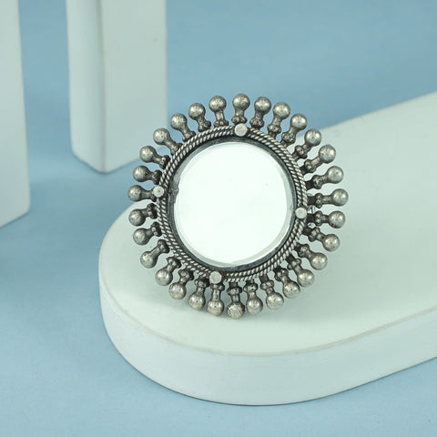 Gauri  Circular Design Adjustable Silver Ring