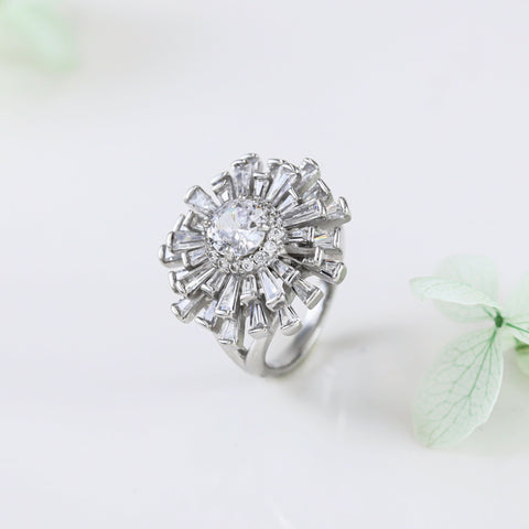 Dazzling Flower Designaround a Central Stone Cz Silver Ring