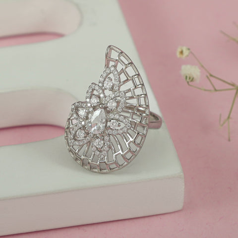 Rhea Floral Design  Cz Silver Ring