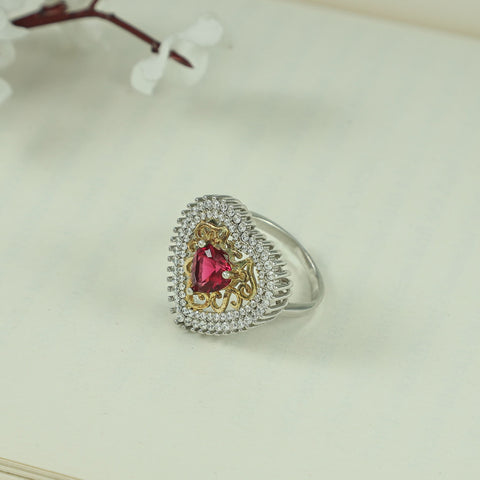 Avni Heart Shaped Red Stone Cz Silver Ring