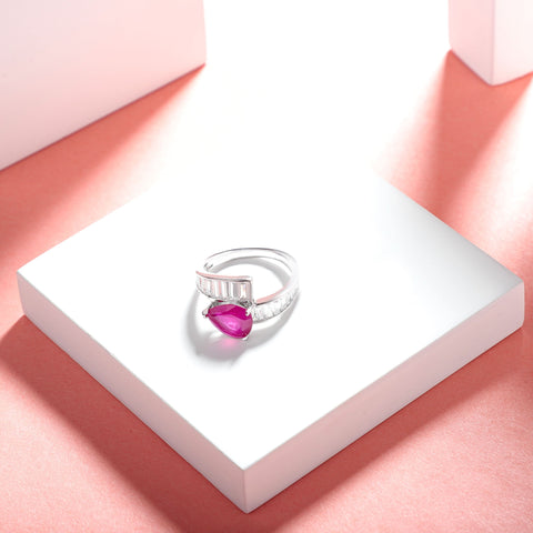 Roshni Pear Shaped Pink Stone Cz Silver Ring