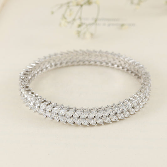 Sassy Round Stepped Silver Bangle with Swarovski Zirconia