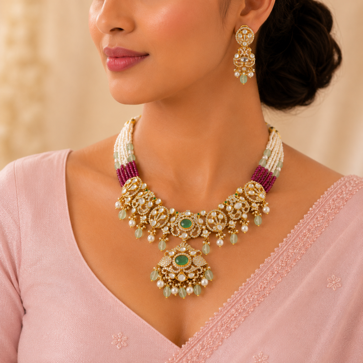 Gauri Royal Rajwadi Kundan Silver Necklace Set