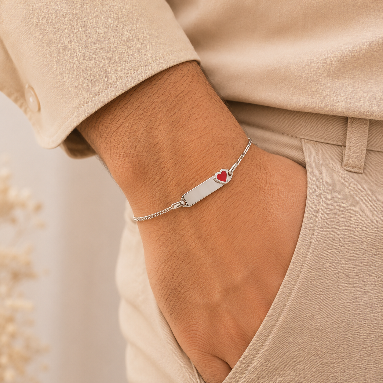 Red Heart Silver Bracelet For Him