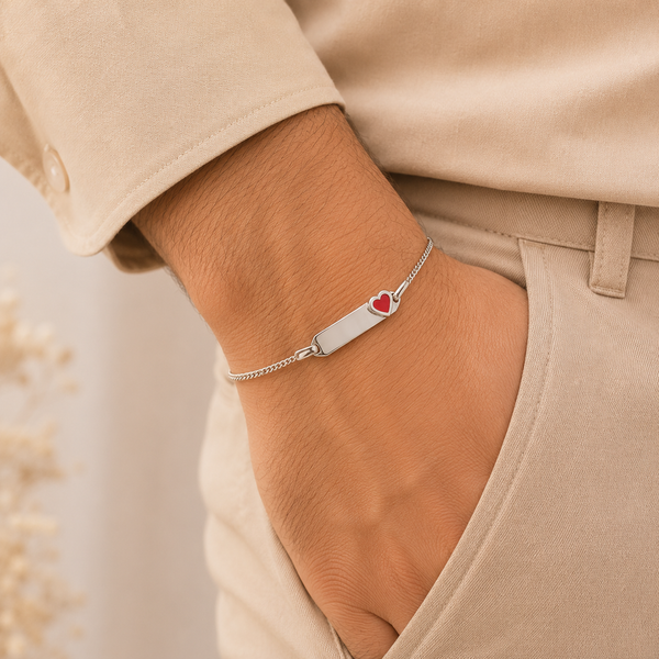 Red Heart Silver Bracelet For Him