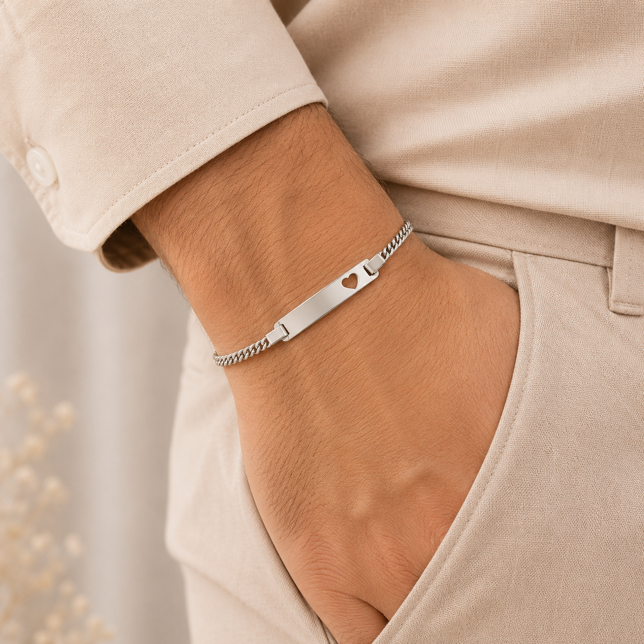 Heart Link Silver Bracelet For Him