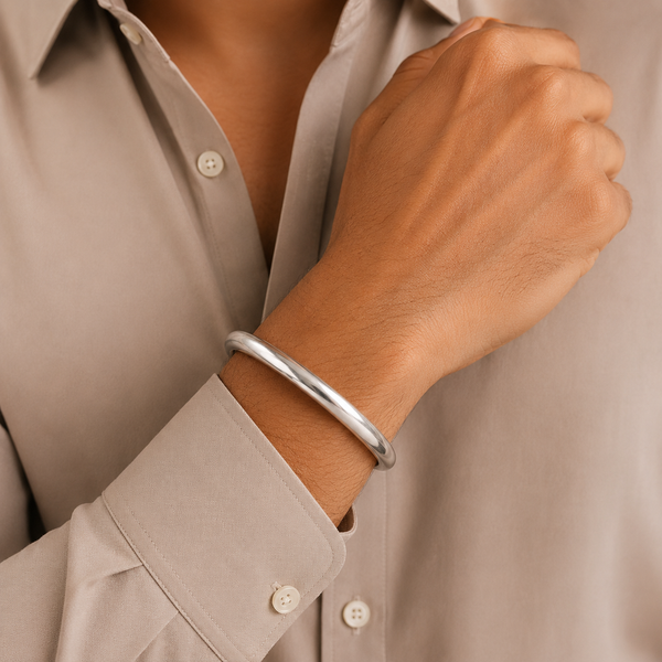 Minimal Shine Silver Kada For Him