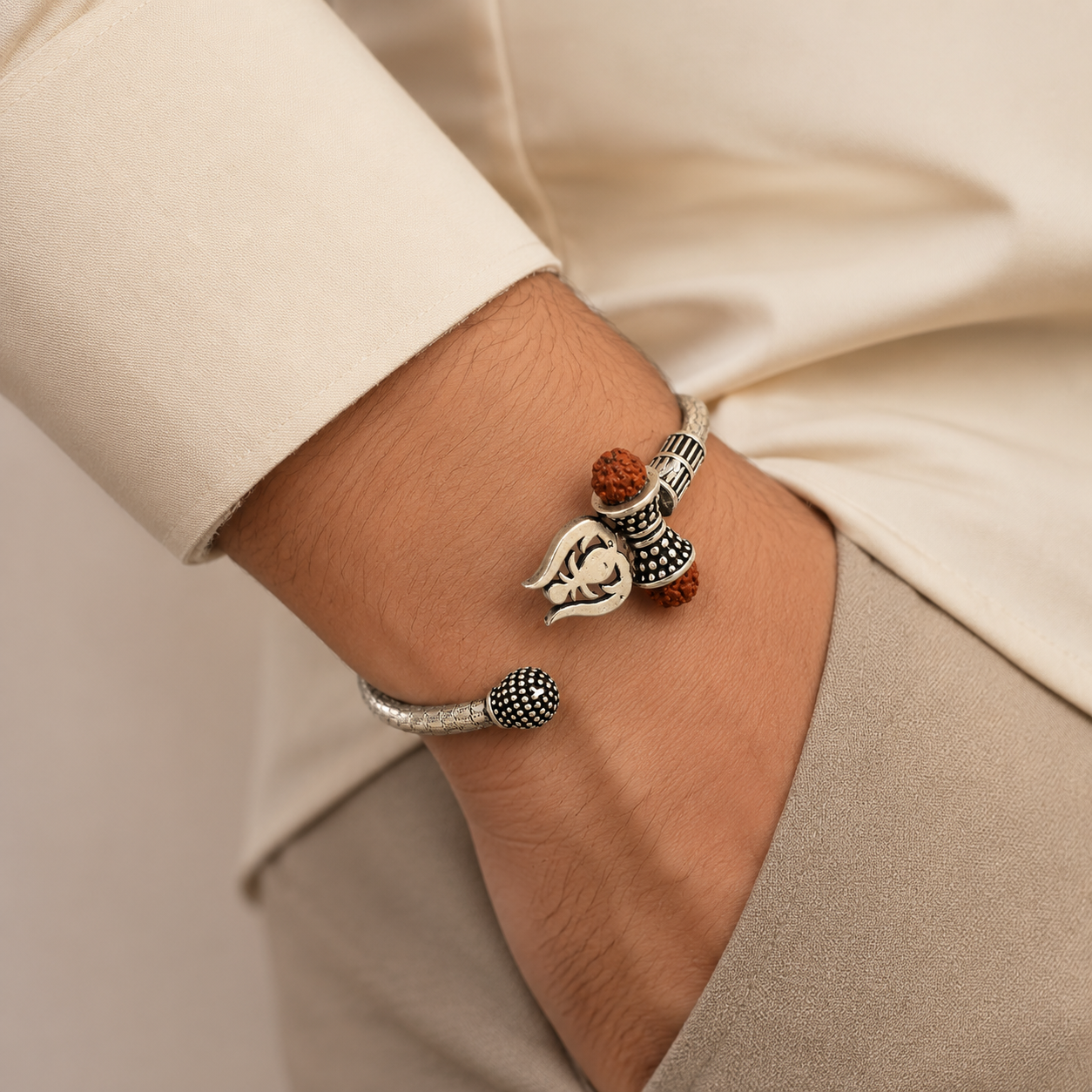 Shiv Shakti Silver Kada For Him