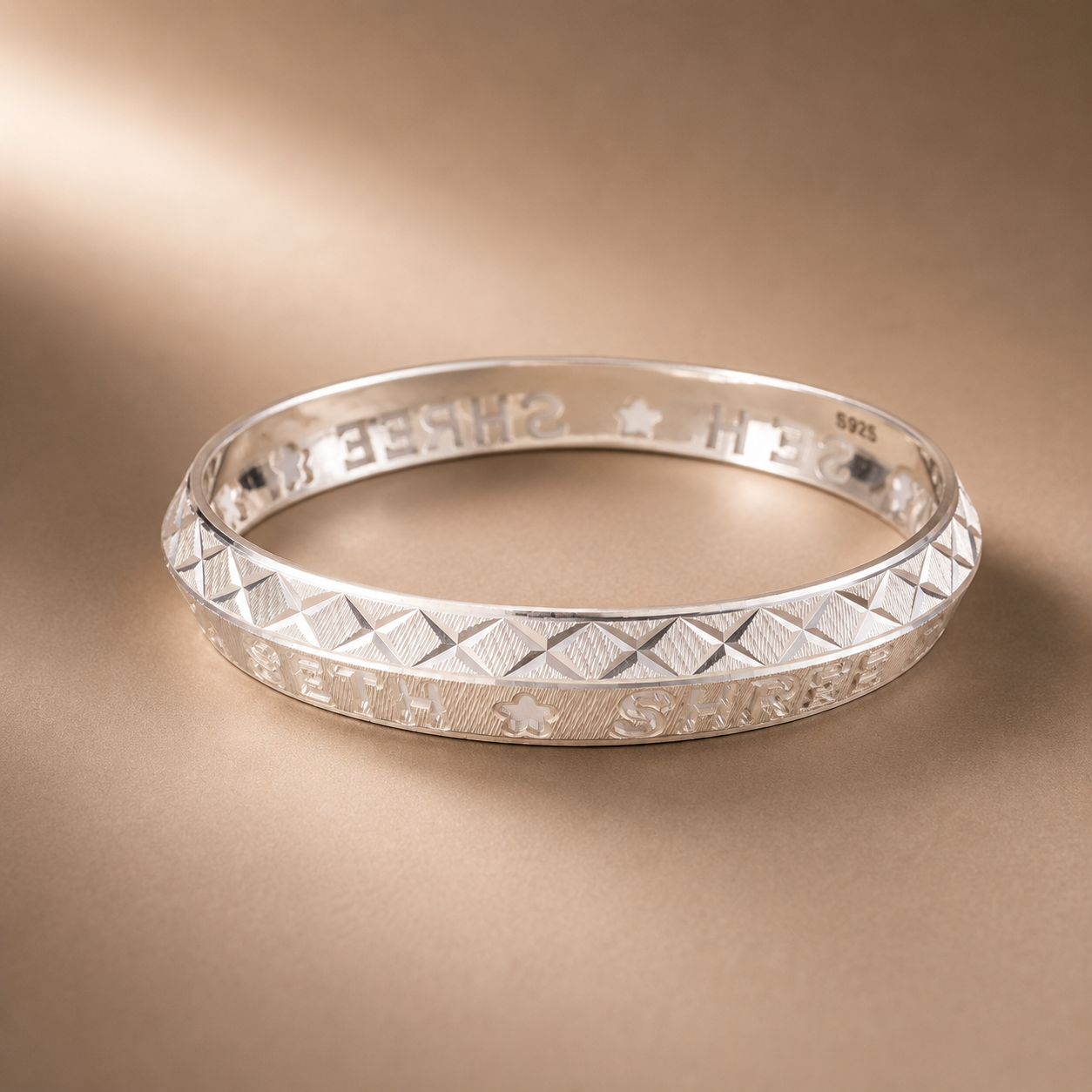 Crystal Cut Silver Kada For Him