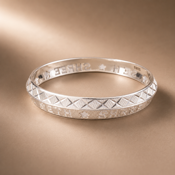 Crystal Cut Silver Kada For Him