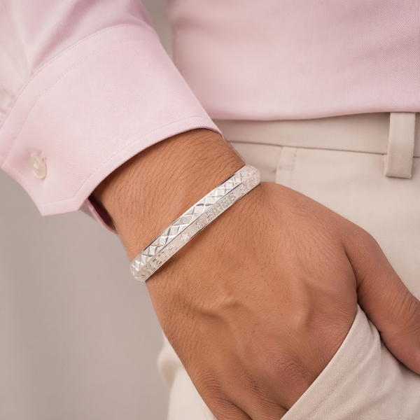 Crystal Cut Silver Kada For Him