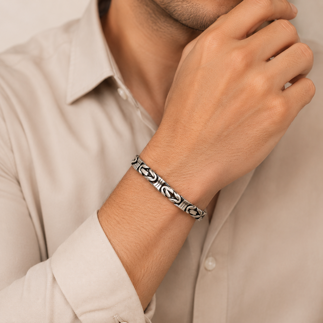 Byzantine Link Silver Bracelet For Him