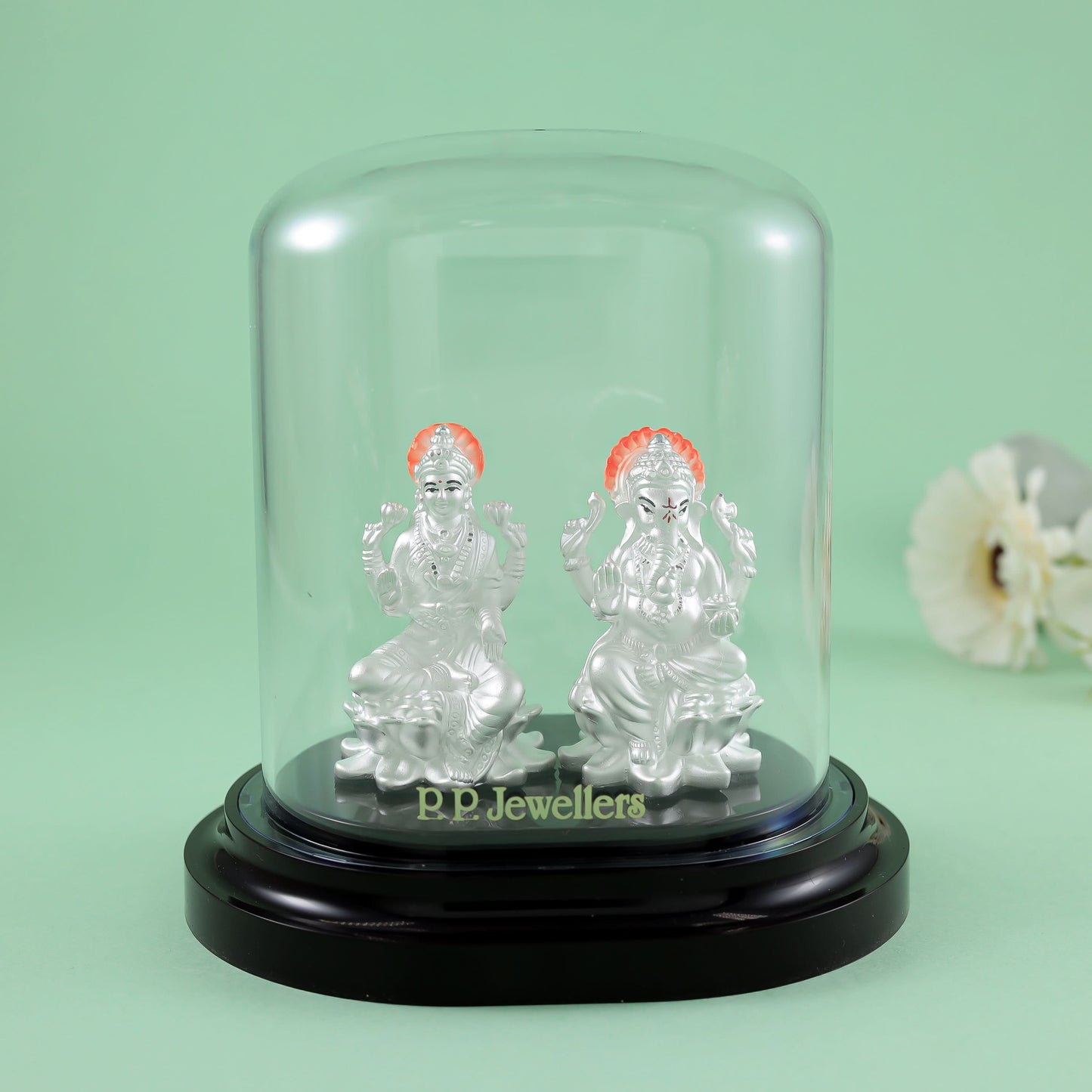 Charming Lakshmi-Ganesha Silver Idol