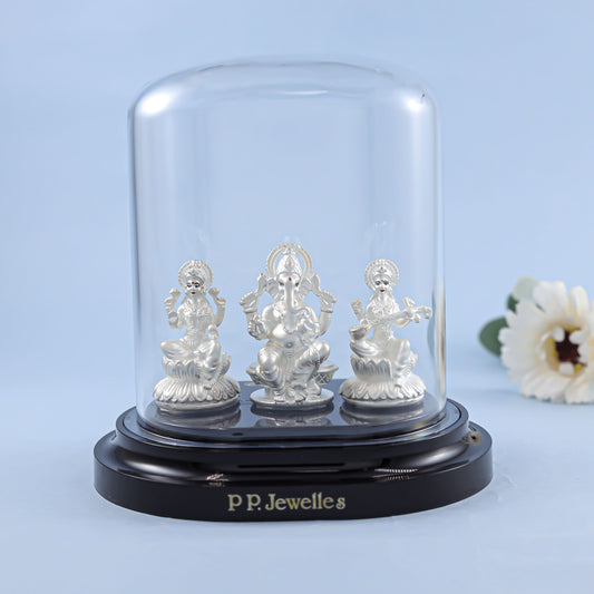 Lakshmi-Ganesha-Sarswati Silver Idol