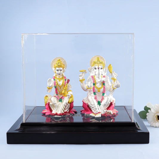 Royal Lakshmi-Ganesha Silver Idol