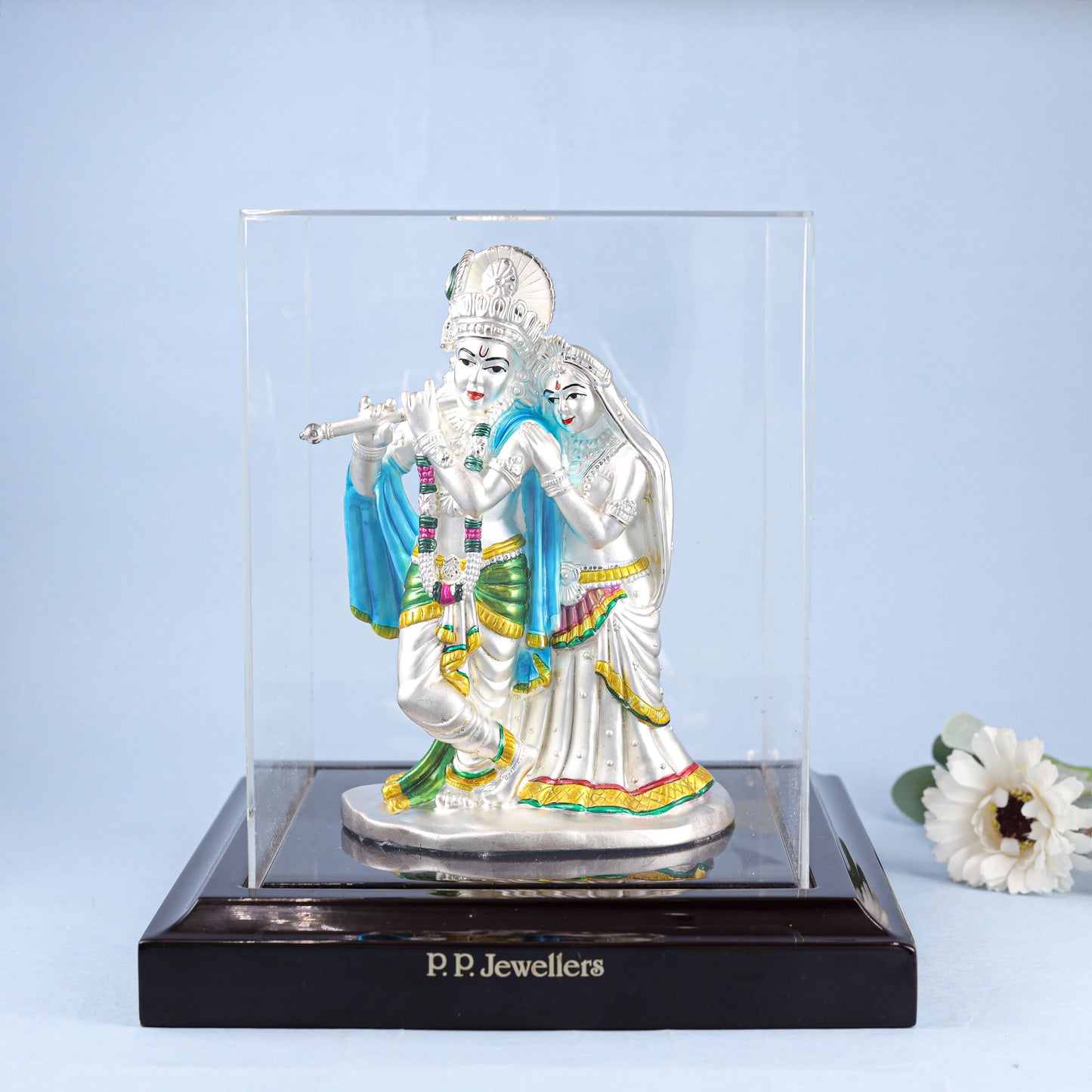 Glorious Radha Krishna Silver Idol