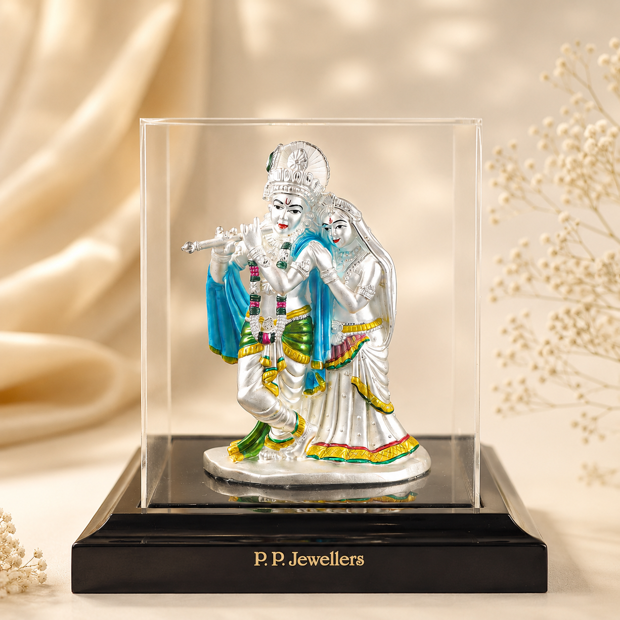 Glorious Radha Krishna Silver Idol