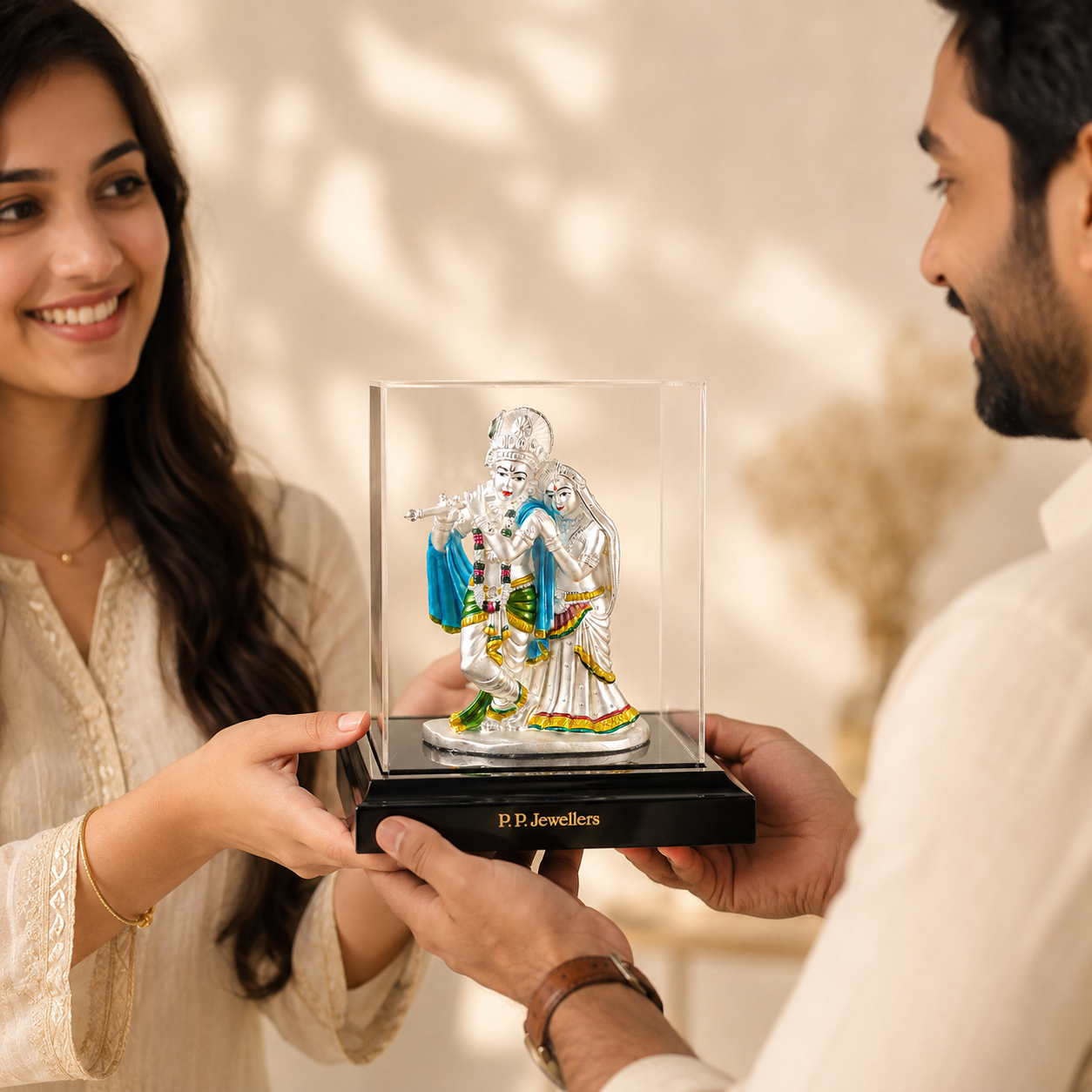 Glorious Radha Krishna Silver Idol