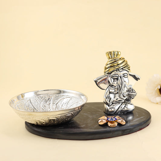 Beautiful Silver Bowl With Ganesha Idol