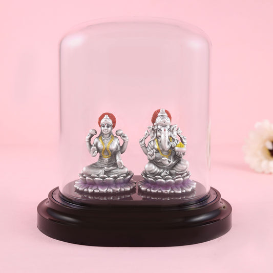 Charming Lakshmi-Ganesha Silver Idol