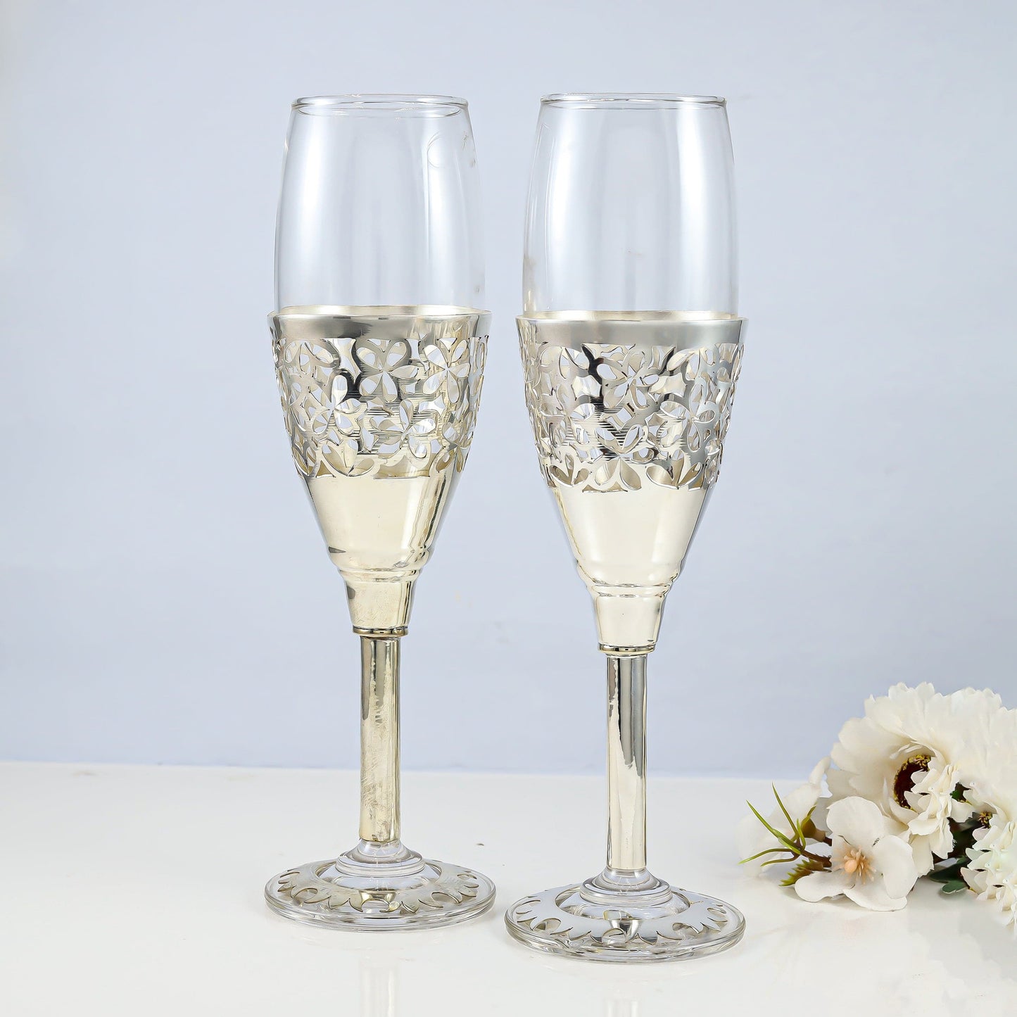 Fancy Silver Glass Set of 2