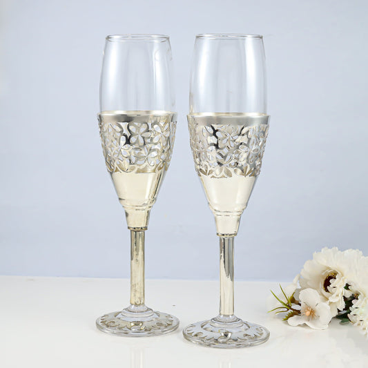 Fancy Silver Glass Set of 2