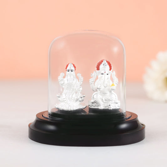 Lovely Lakshmi-Ganesha Silver Idol