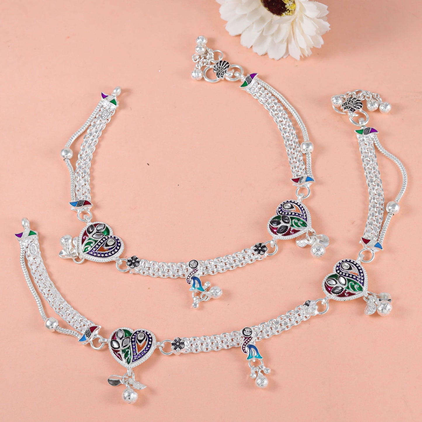 Veena Ethereal Silver Anklets