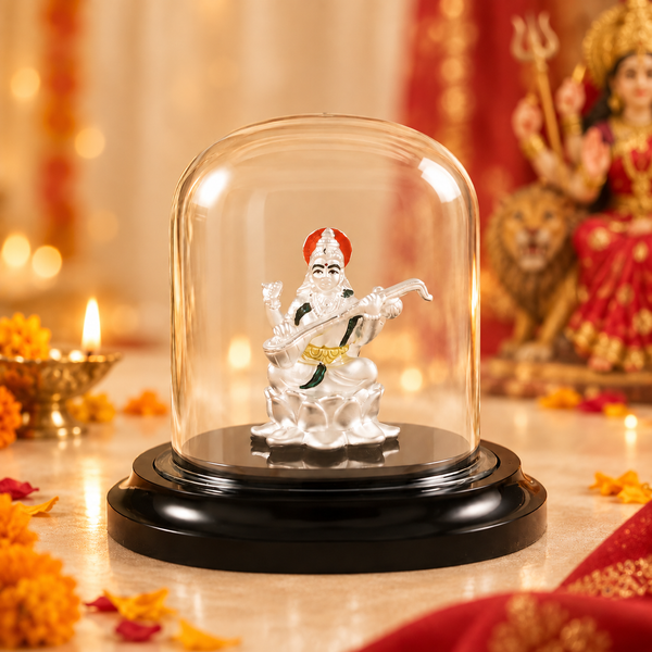 Beautiful Sarswati Maa Silver Idol