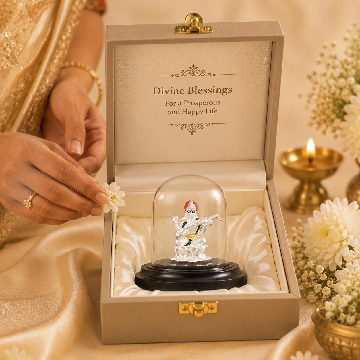 Beautiful Sarswati Maa Silver Idol