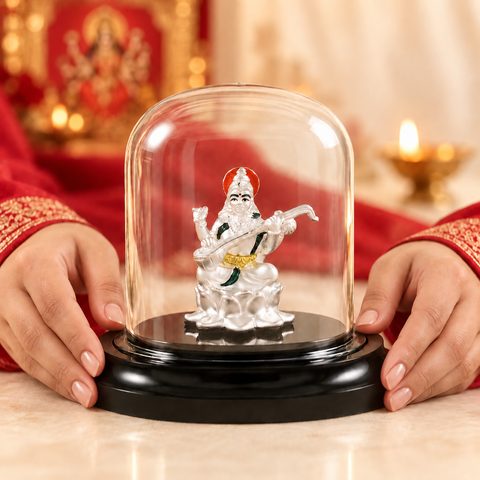 Beautiful Sarswati Maa Silver Idol