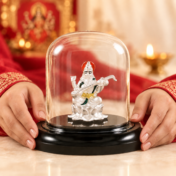 Beautiful Sarswati Maa Silver Idol