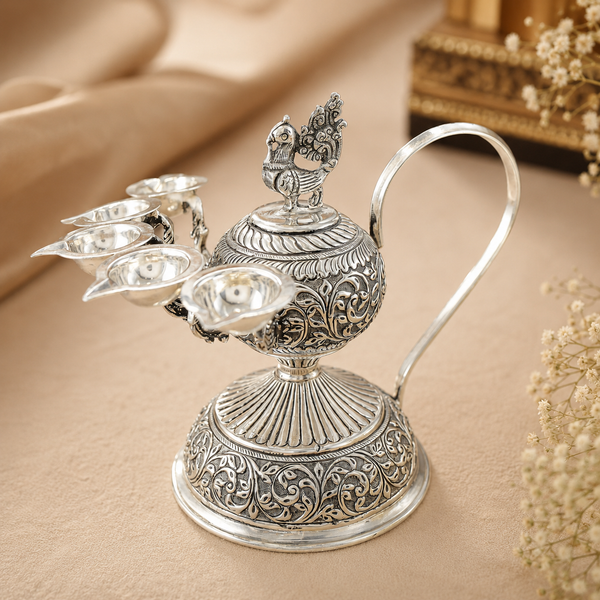 Traditional Antique Silver Panch Jyot