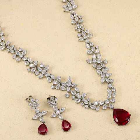 Aarohi Floral Ruby Shine Necklace Set